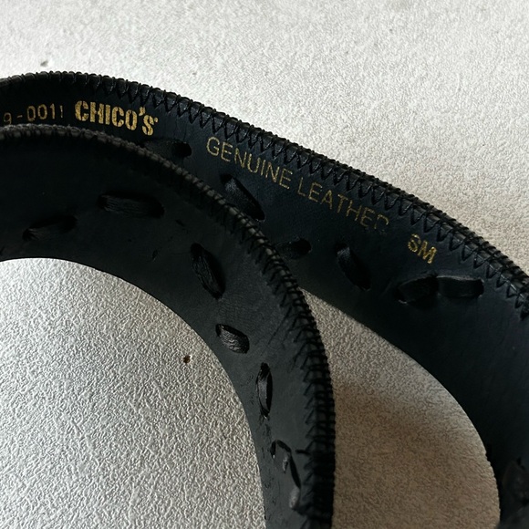 CHICOS Leather Western Tooled Belt Black Leopard Calf Hair Hammered Buckle SM - Picture 8 of 13